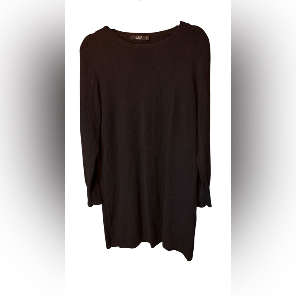 Lusso Cashmere Black Knit Midi Dress Size XL Luxury Soft Minimalist